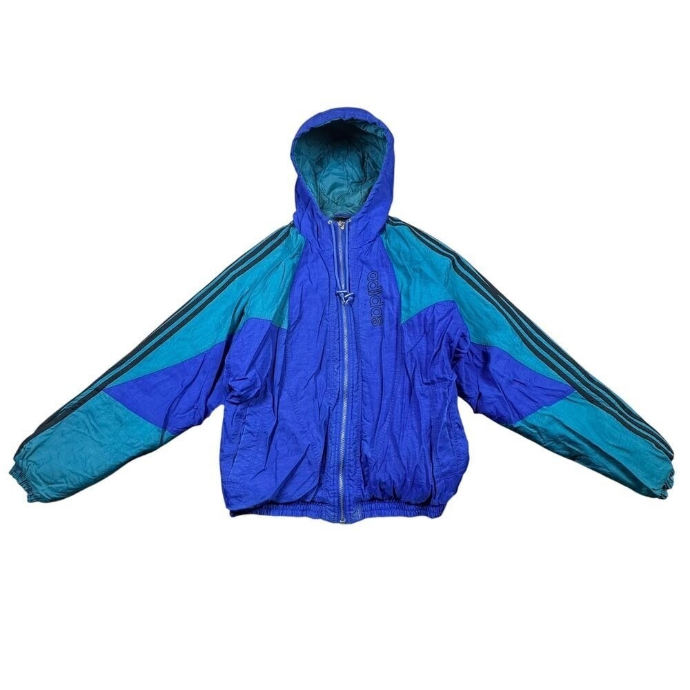 Vintage Adidas Jacket Men's Medium Trefoil Puffer Full Zip Quilt Lined Heavy